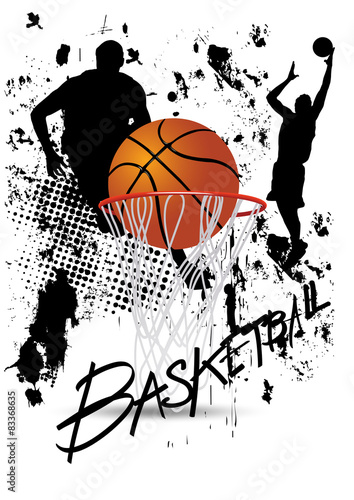basketball player in act on white grunge background