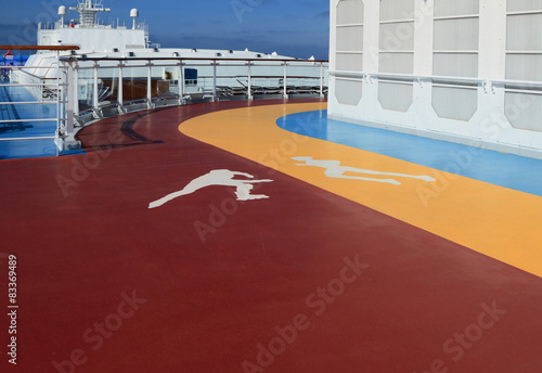 Paths for run and skating. Deck of cruise liner