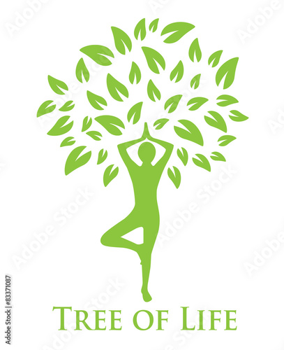 tree with green leaves and a silhouette of a man doing yoga