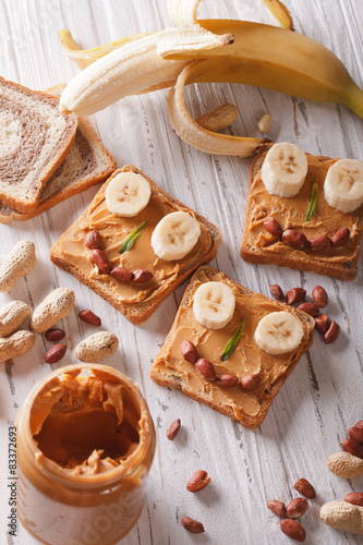 Sandwiches for children with peanut butter vertical top view
