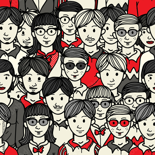 Doodle crowd geek teenager seamless pattern