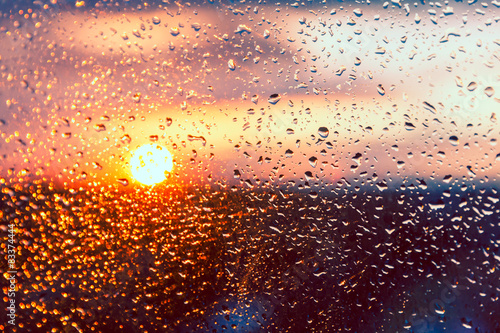 Water drops on a window glass after the rain