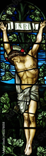 Jesus Christ crucified in stained glass