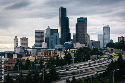 View of downtown Seattle  from the Jose Rizal Bridge, in Seattle