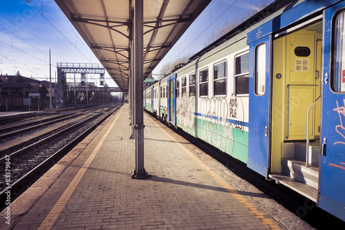 Old train in italian station (Italy, Tuscany, Lucca)