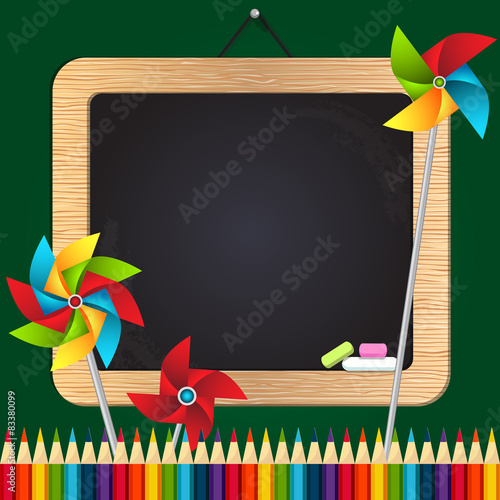 Back to school illustration with chalk board, weather vanes