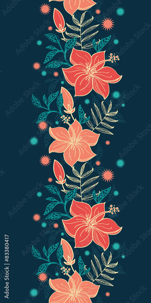Vector vibrant tropical hibiscus flowers vertical border Vector vibrant tropical hibiscus flowers vertical border