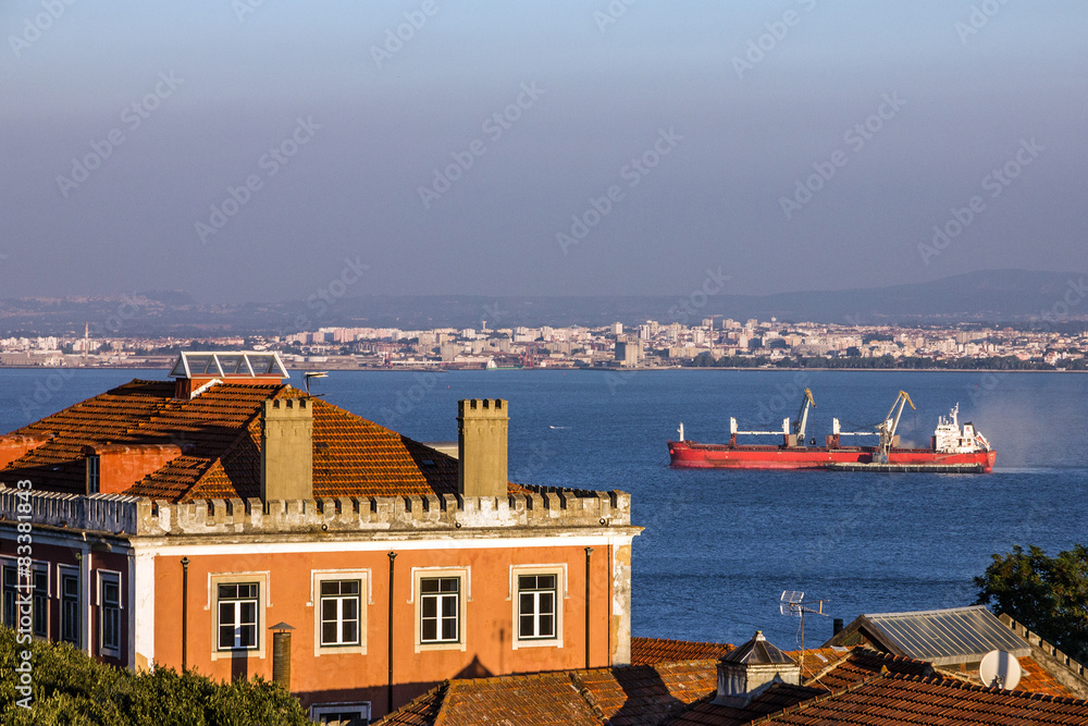 Panoramic view of Lisbon, Portugal. Tagus River Panorama