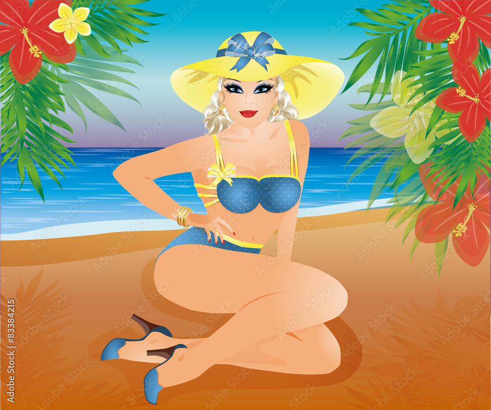Pin up summer sex girl, vector illustration