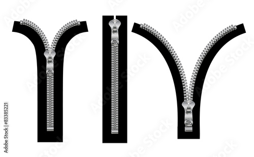 Zipper in a closed and open positions isolated