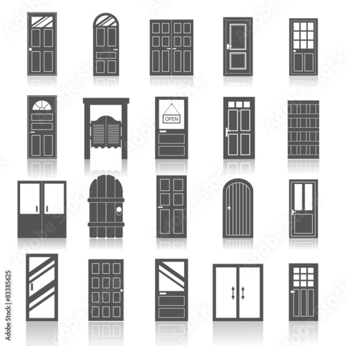 Entrance front doors icons set isolated 