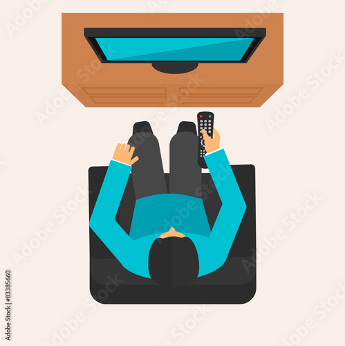 Man with remote control watching tv