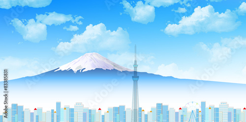 富士山　スカイツリー　背景