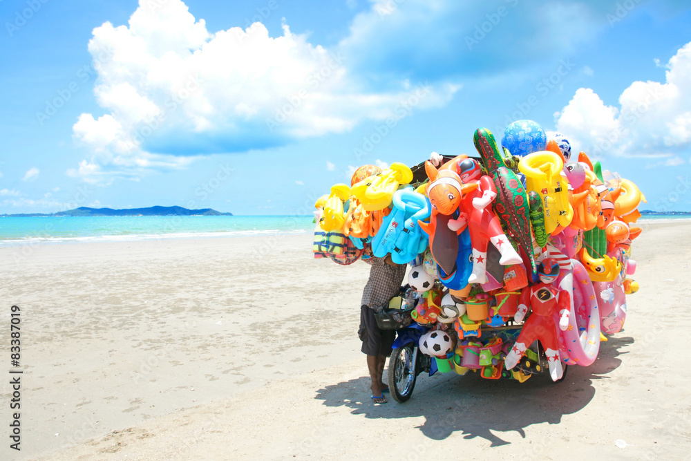 Fototapeta premium Toys Shop on the beach in eastern Thailand.