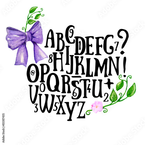 Vector handwritten alphabet with numbers. 