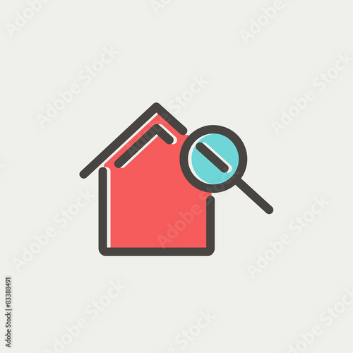 House and magnifying glass thin line icon