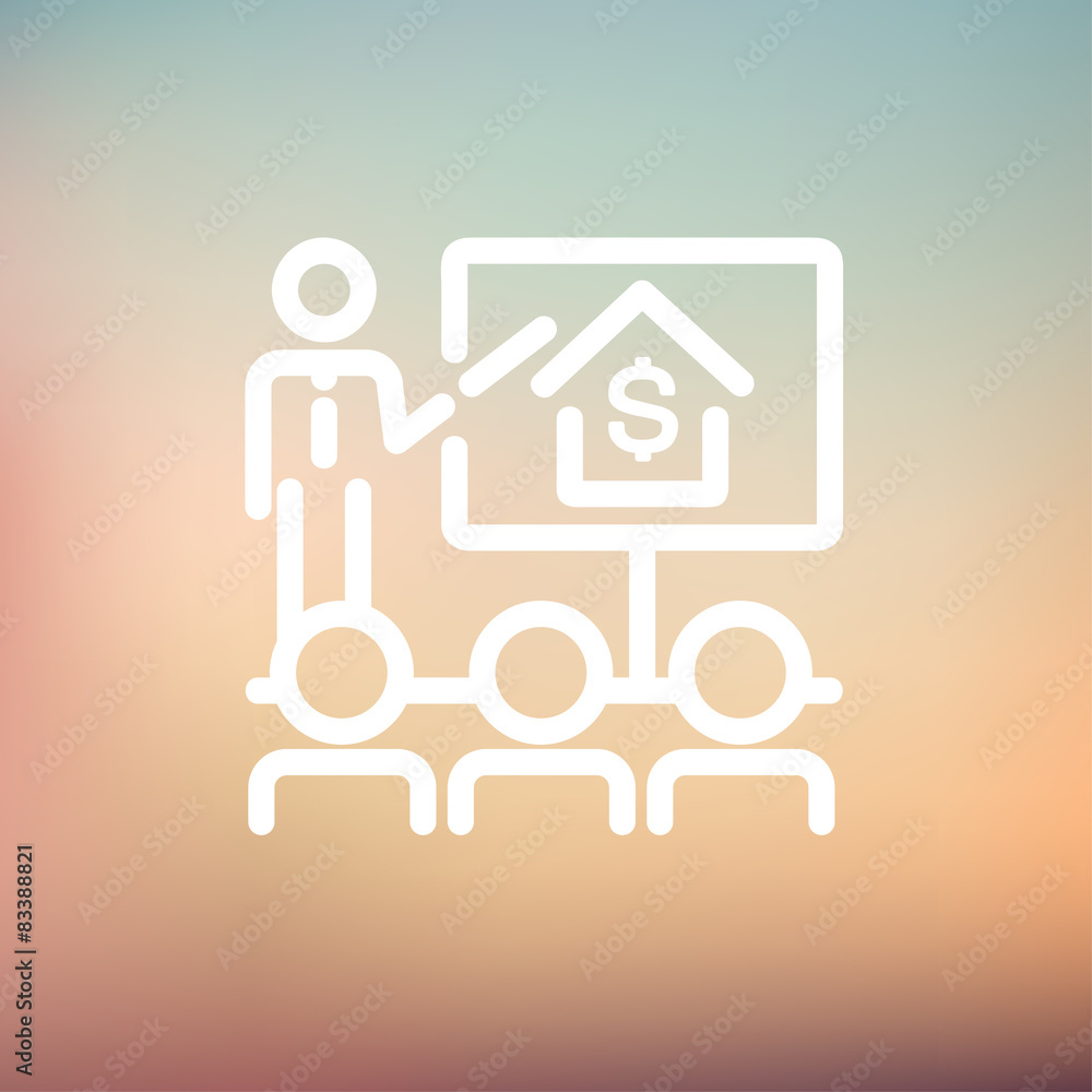 Real Estate agent seminar on how to earn money thin line icon Real Estate agent seminar on how to earn money thin line icon