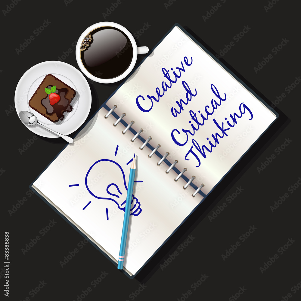 top view of booklet, mug of coffee and brownie top view of booklet, mug of coffee and brownie