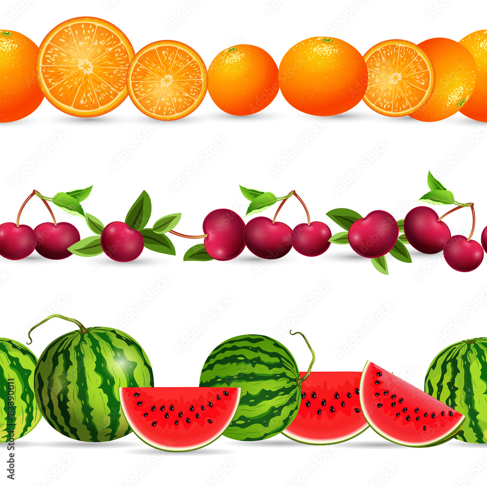 collection seamless borders with fruits on white background. cit collection seamless borders with fruits on white background. cit