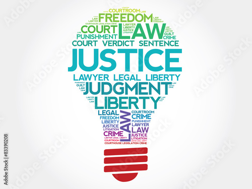 Justice bulb word cloud concept
