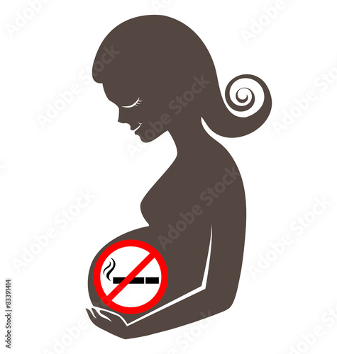 Pregnant women with prohibiting smoking sign