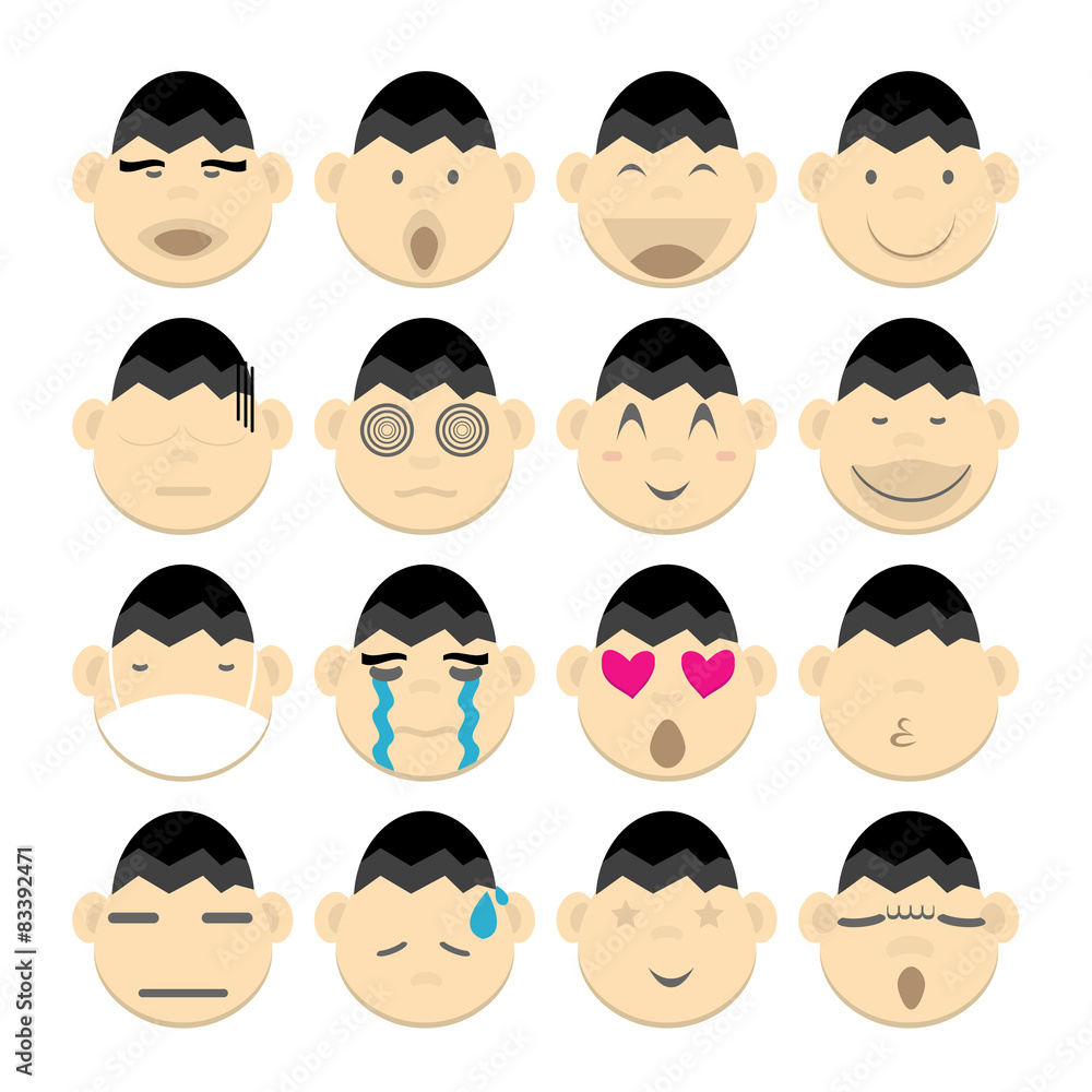 vectros image set cartoon face emotion head on white background vectros image set cartoon face emotion head on white background