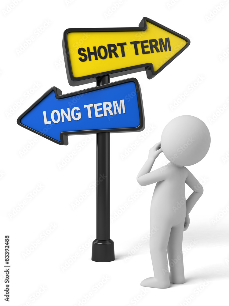 A road sign with short term long term words. A road sign with short term long term words.