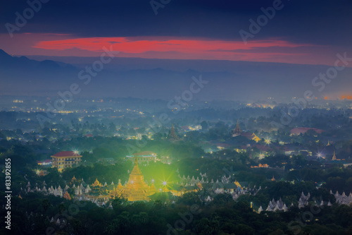 After Sunset behind the mountains at Mandalay hill in Myanmar