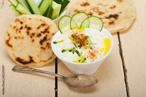 Arab middle east goat yogurt and cucumber salad photo