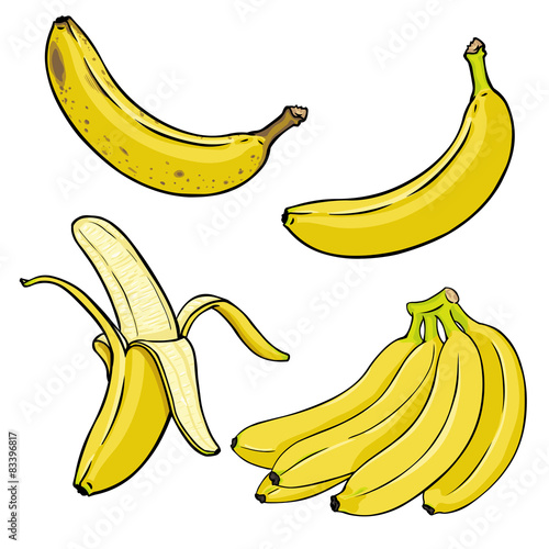 Vector Set of Cartoon Yellow Bananas