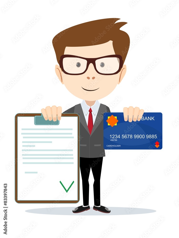 Man with an approved contract and credit cards Man with an approved contract and credit cards
