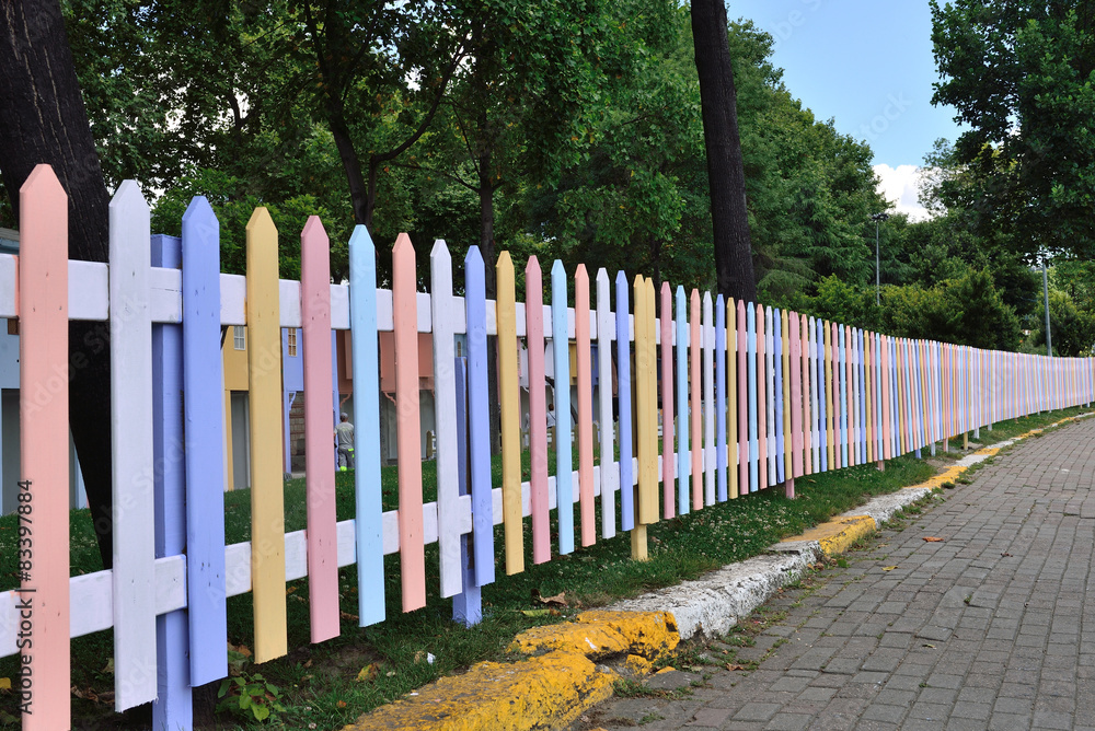 colorful fence,many colors of the wood