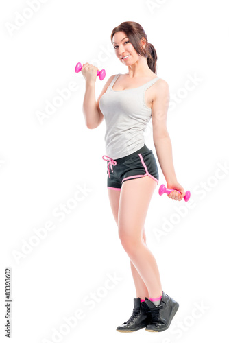 training session exercises with dumbbells girl performs