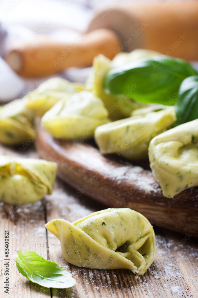 Homemade raw Italian tortelloni 