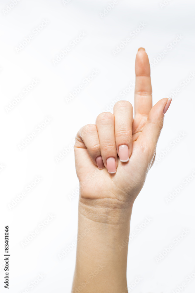 isolated female hand touching or pointing to something