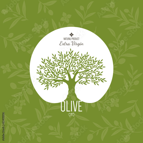 Olive label, logo design. Olive tree