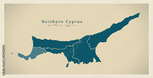 Canvas Print Modern Map - Northern Cyprus with regions CY