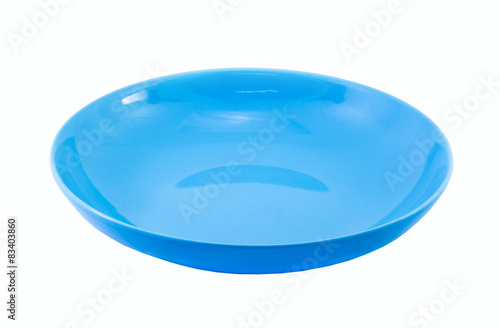 Blue empty plate isolated on white background
