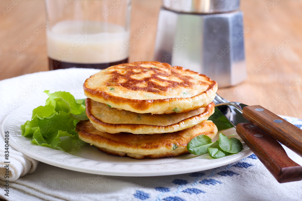 Pile of sweetcorn and herb pancakes Pile of sweetcorn and herb pancakes