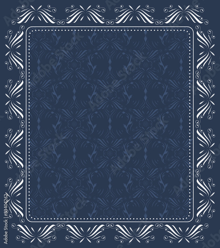 Vintage abstract seamless pattern in blue with frame