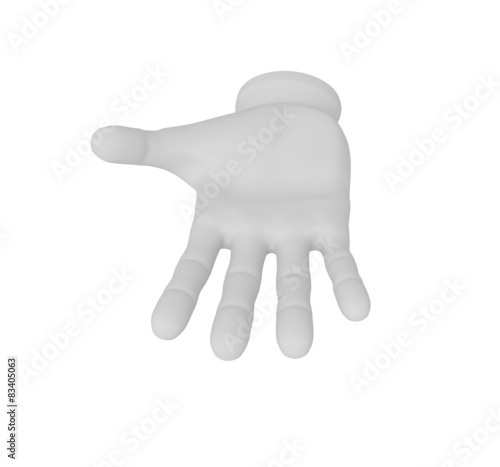 3d white human open hand. White background.