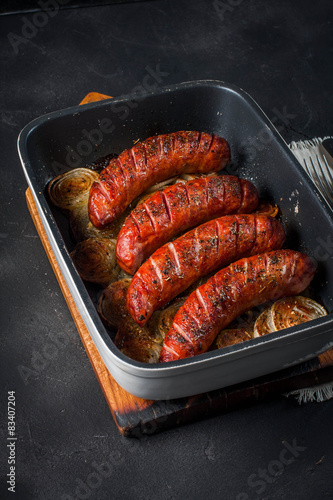 Baked sausages.