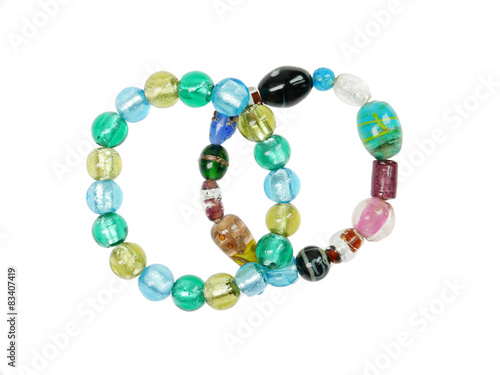 Colorful glass beads bracelet isolated on white