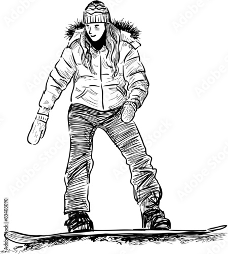 young girl on a snowboard