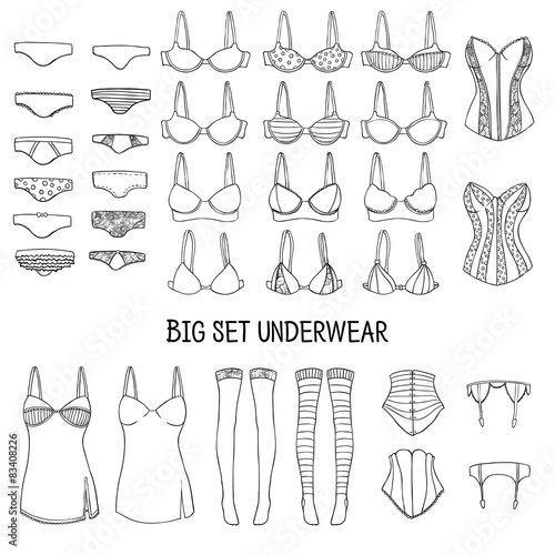 Big set of underwear. Lingerie of the hand-drawn in the sketch