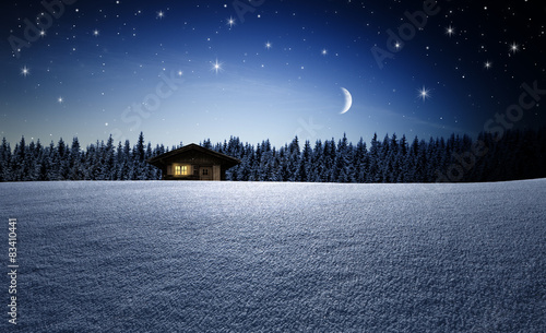 Mondnacht im Winter mit Schihütte