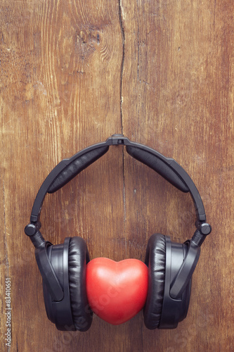 headphones on wood