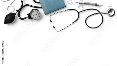 Various medical equipment isolated on white background