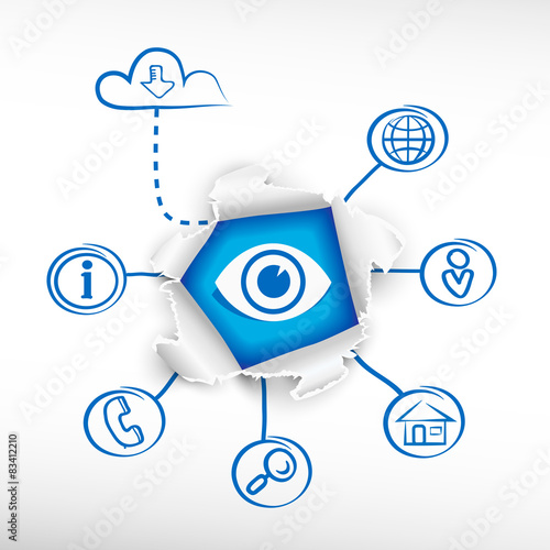 Eye sign and sketch diagrams. Doodle vector illustration.