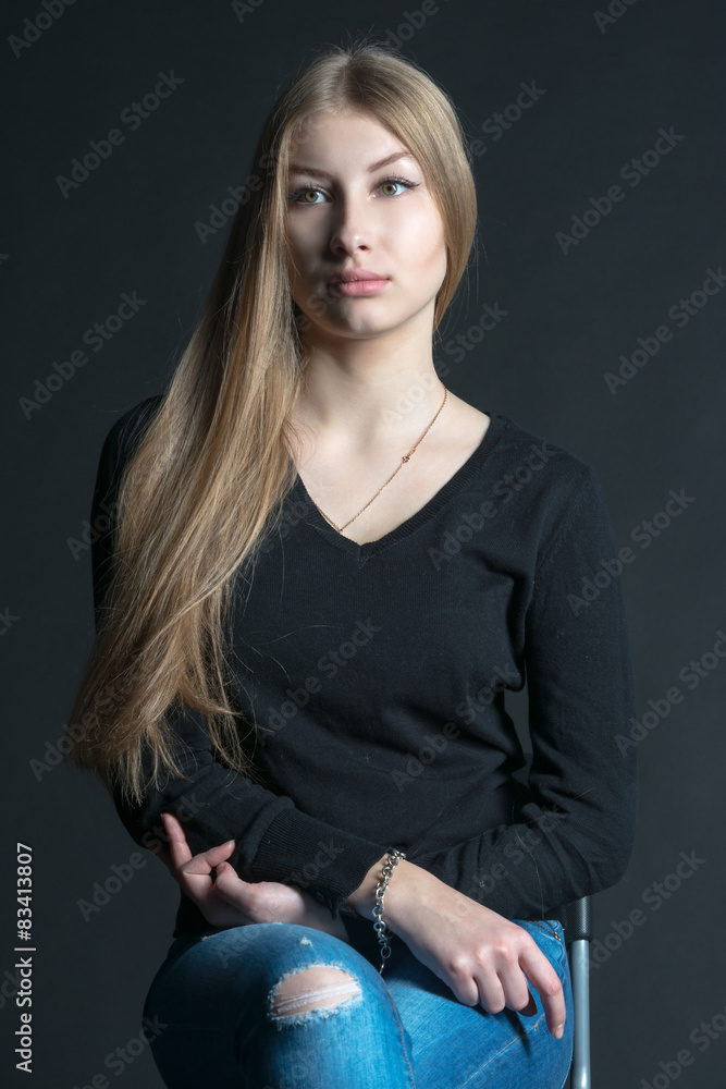 Spiritual portrait of the Russian beautiful girl with long hair Stock Photo  | Adobe Stock